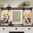 Farmhouse Style Makeup Vanity Desk With Lighted Mirror, Storage Stool, And Charging Station, Sliding Barn Door Hidden Shelves, 3 Drawers, 4 Cabinets
