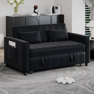 Multi-functional Sofa, 3-in-1 Pull Out Sofa with Adjustable Backrest and Cushions, Modern Sleeping Sofa for Small Spaces and Living Rooms(Black)