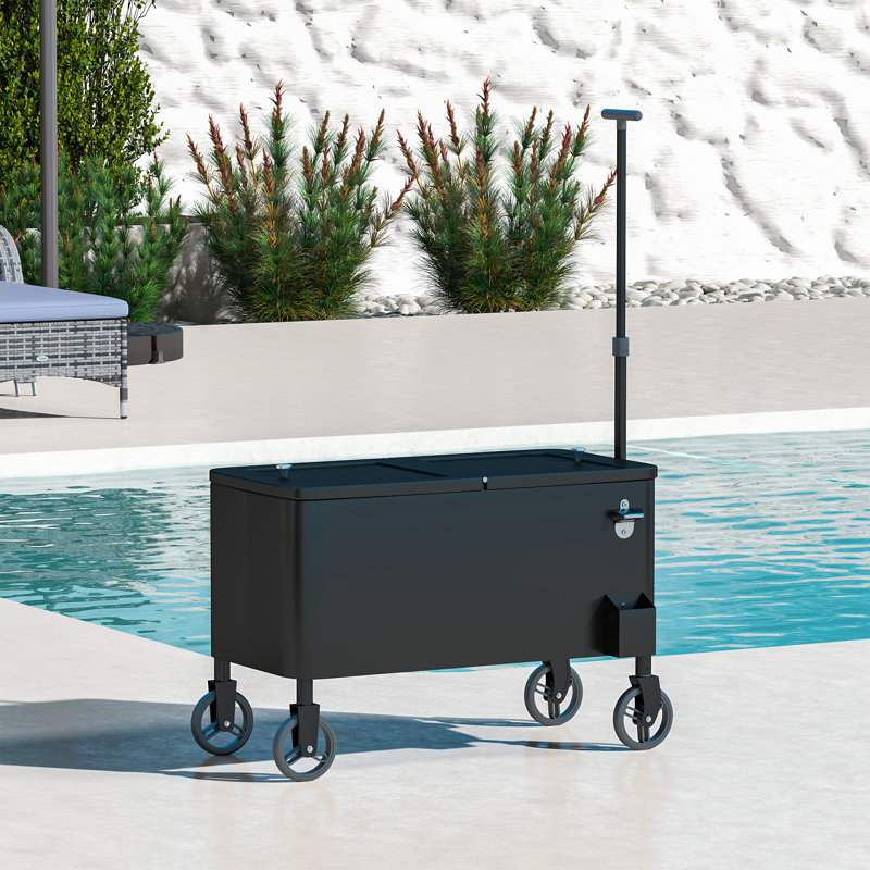 80qt Patio Cooler Cart Wheeled Cooler with Bottle Opener, Black