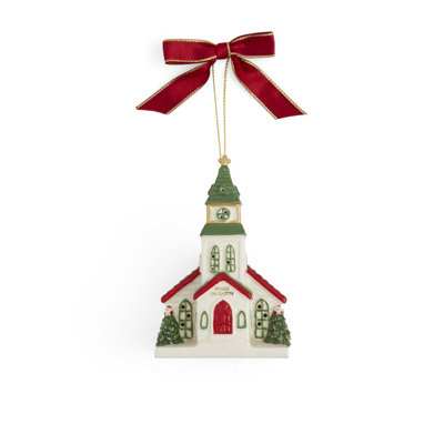 Spode Christmas Tree Church Led Ornament 4"