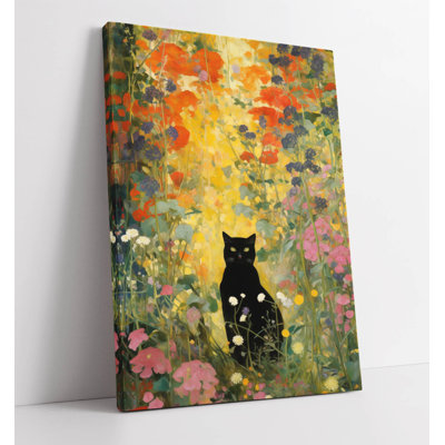 Gustav Klimt Style Cat in Flowery Garden 3 Canvas Wall Art Print Picture