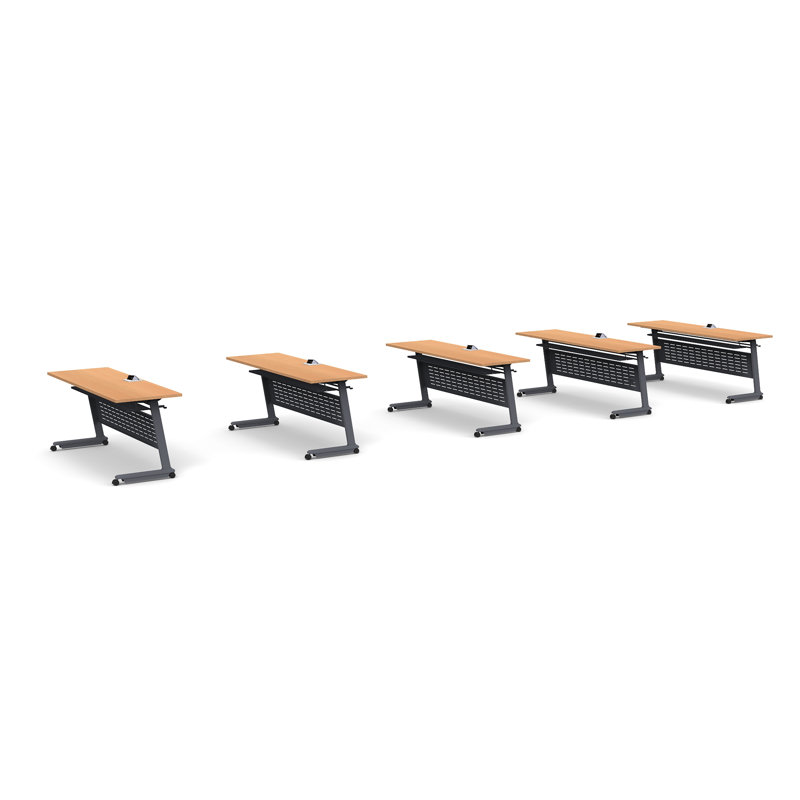 Tables Training Meeting Seminar Classroom 5Pc Beech Folding Industrial Caster Z-Base. Tables Connect.  Modesty Panel, Shelf, Power+Usb Outlet. Fold+Nest For Storage (Seating Not Included).