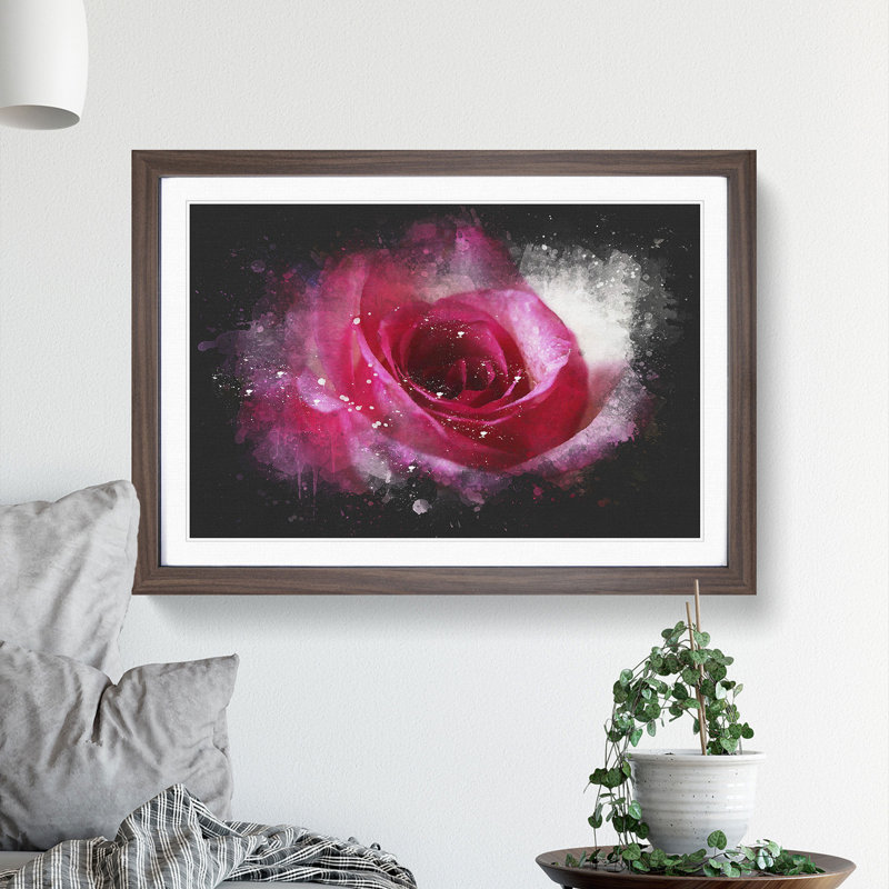 Pink Rose Flower Vol.7 - Picture Frame Graphic Art, Walnut Framed, 65cm H x 90cm W x 2cm D