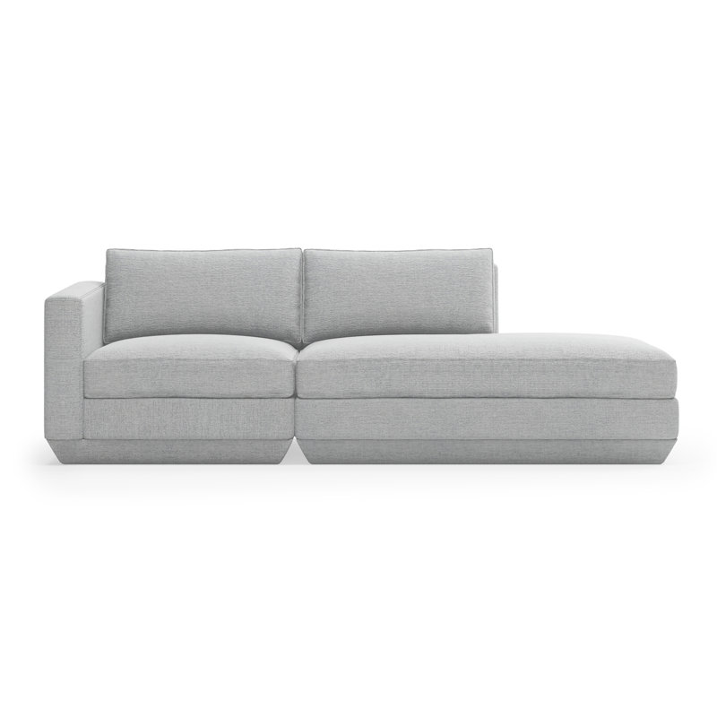 Podium Modular 2 PC Lounge Sofa, Bayview Silver Performance Twill, Right Hand Facing