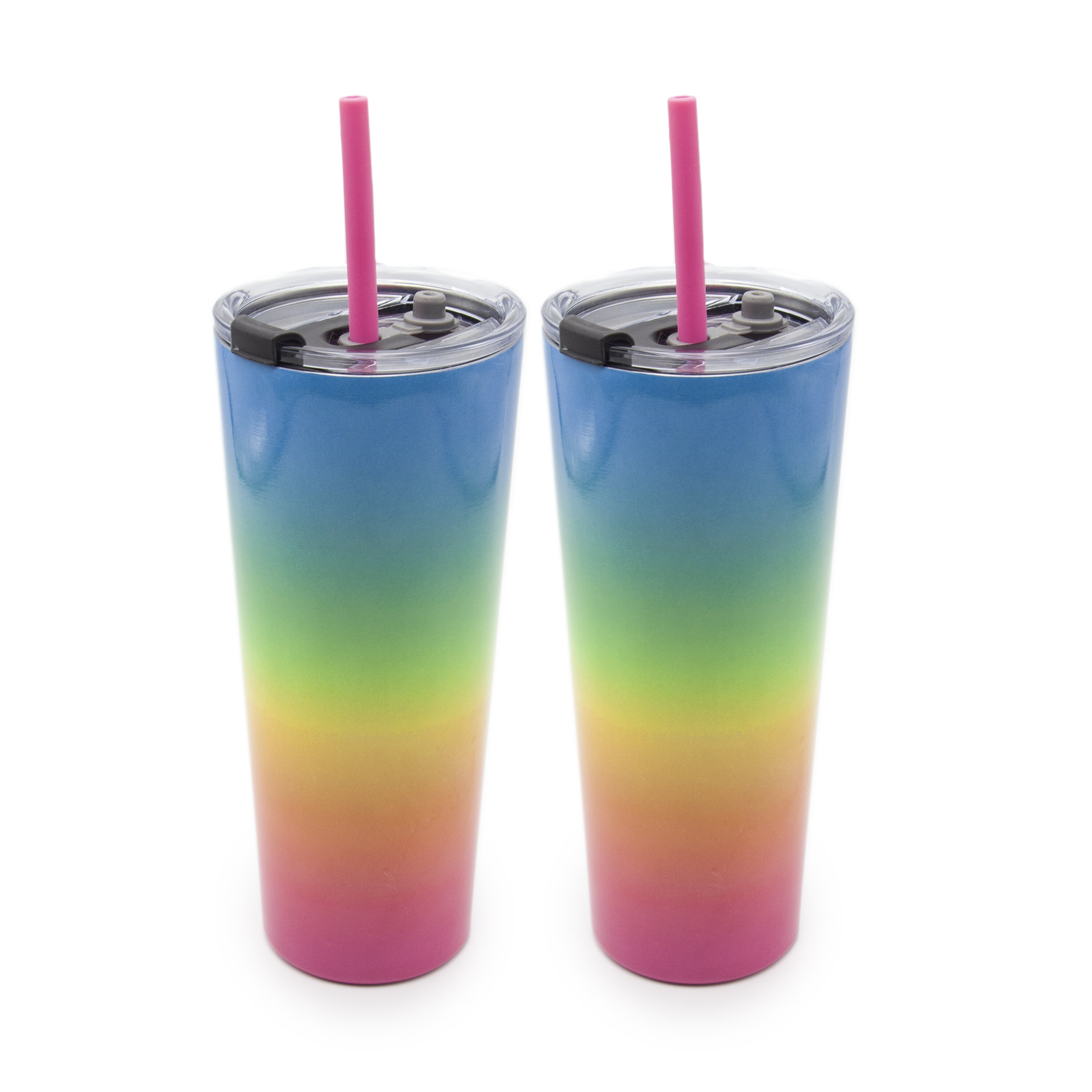 Cambridge Set Of 2 24Oz Multi-Color Stripe Insulated Straw Tumblers