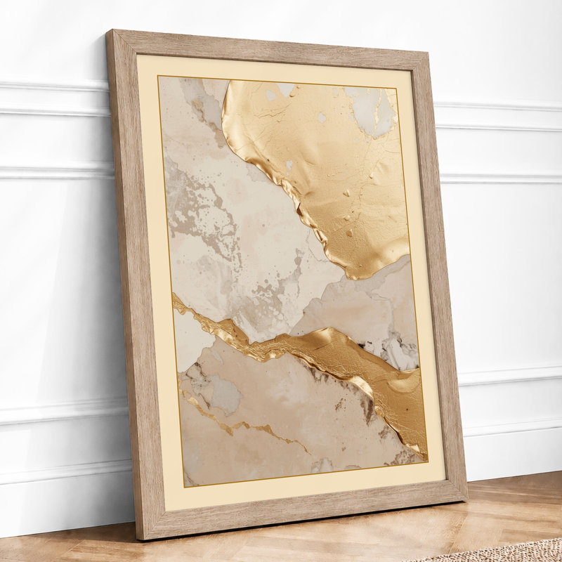 Erosion in Gold Abstract - Framed Print, Oak, A4 - 29.7 x 21.0 cm