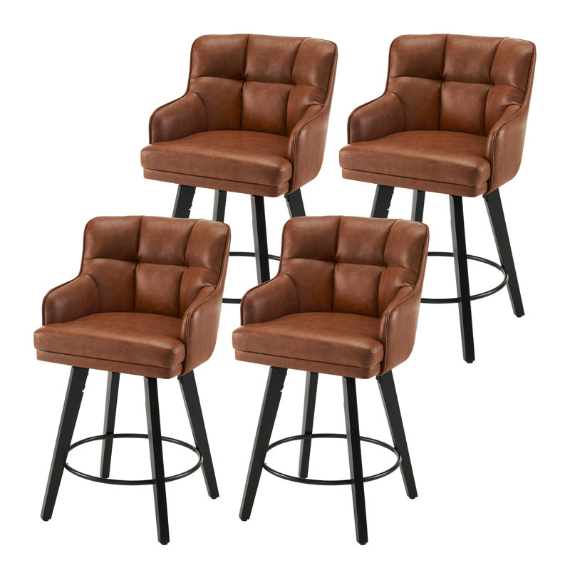 Tabouret de bar 26 po pivotant sur 360 ° à hauteur de comptoir 26 pi, chaises de îlot de cuisine avec pieds en bois, Brun, 4