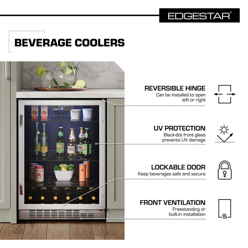 EdgeStar 23.5'' W Convertible 142 Cans (12 oz.) 5.49 Cubic Feet Beverage Cooler with Reversible Glass Door