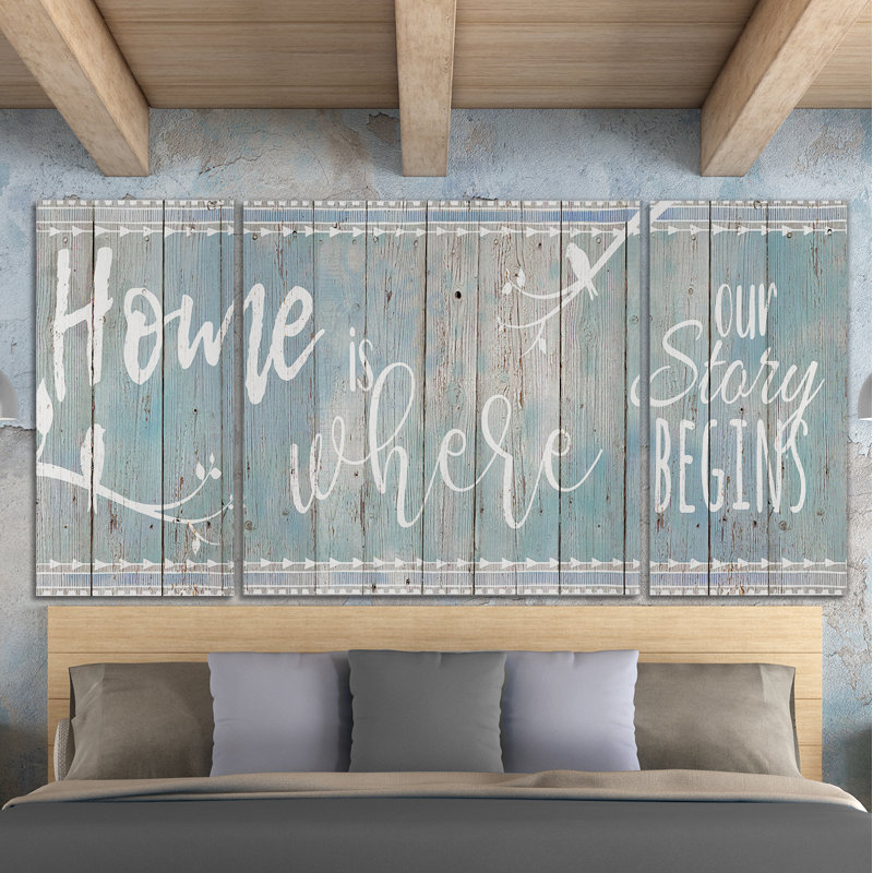 Home Story - Ensemble de 3 reproductions d'art textuel sur toile, H 40 po x l 80 po x P 1,5 po