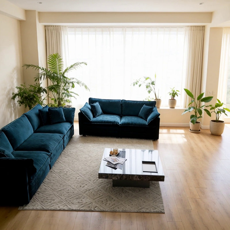Ensemble de canapé en tissu chenille, confort d'assise profond, mobilier de salon moderne, revêtement en chenille, Bleu