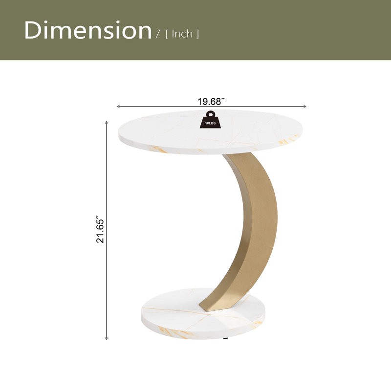 Ensemble de 2 tables de bout Modern Modern, Plateau blanc / base or, Marbre