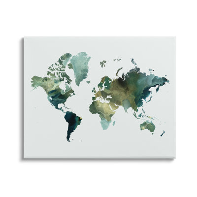 «Green Toned World Map» par Grace Popp, impression sur toile tendue