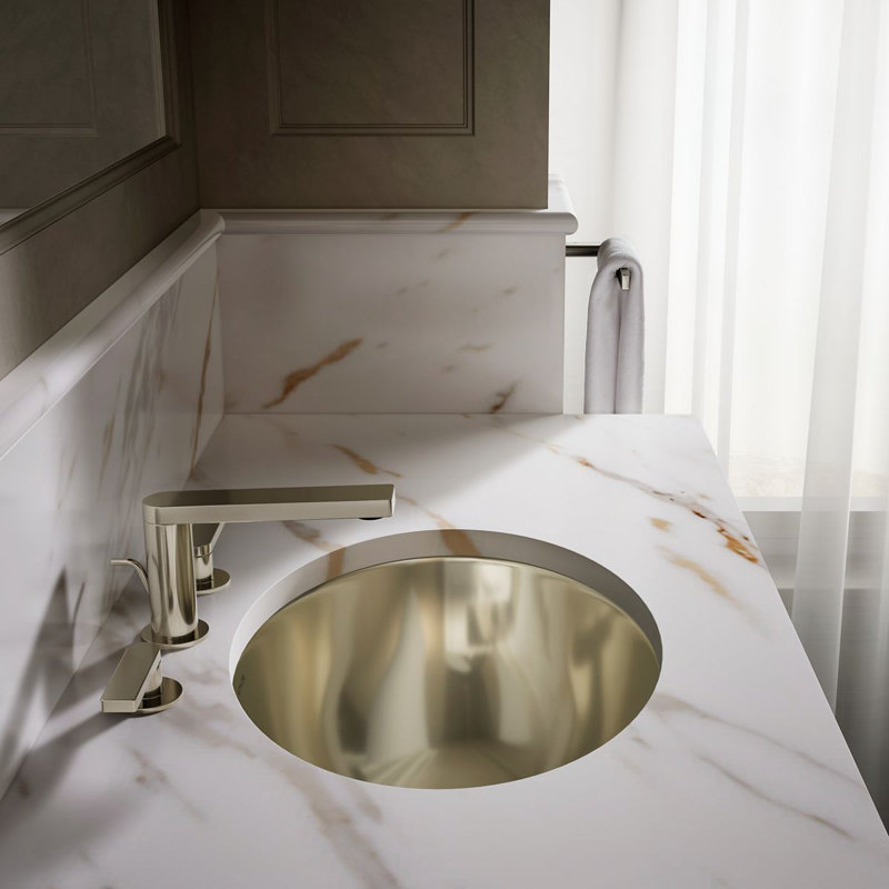 Rhythm Metal Oval Undermount Bathroom Sink, Mirror French Gold