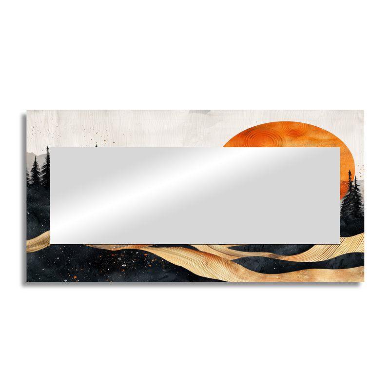 «Sunrise Forest In Marble Field Landscape I», miroir traditionnel pour décoration murale, impression sur métal, 28 po x 55 po