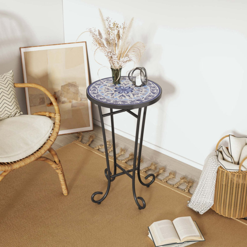 Table d'appoint de patio, Bleu / Noir