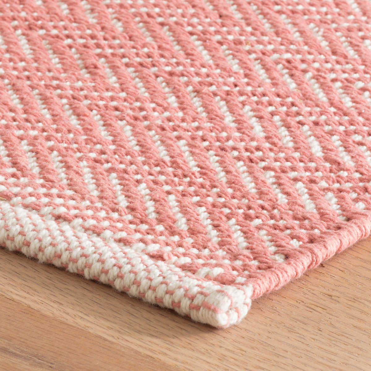 Herringbone Cotton Slate Gray Rug, Coral, Runner 2'6" x 8'