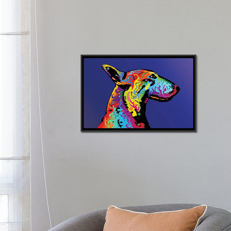 « arc » terrier profile, impression sur toile tendue, H 18 po x l 26 po x P 1,5 po, Toile avec cadre noir, Pas de tapis