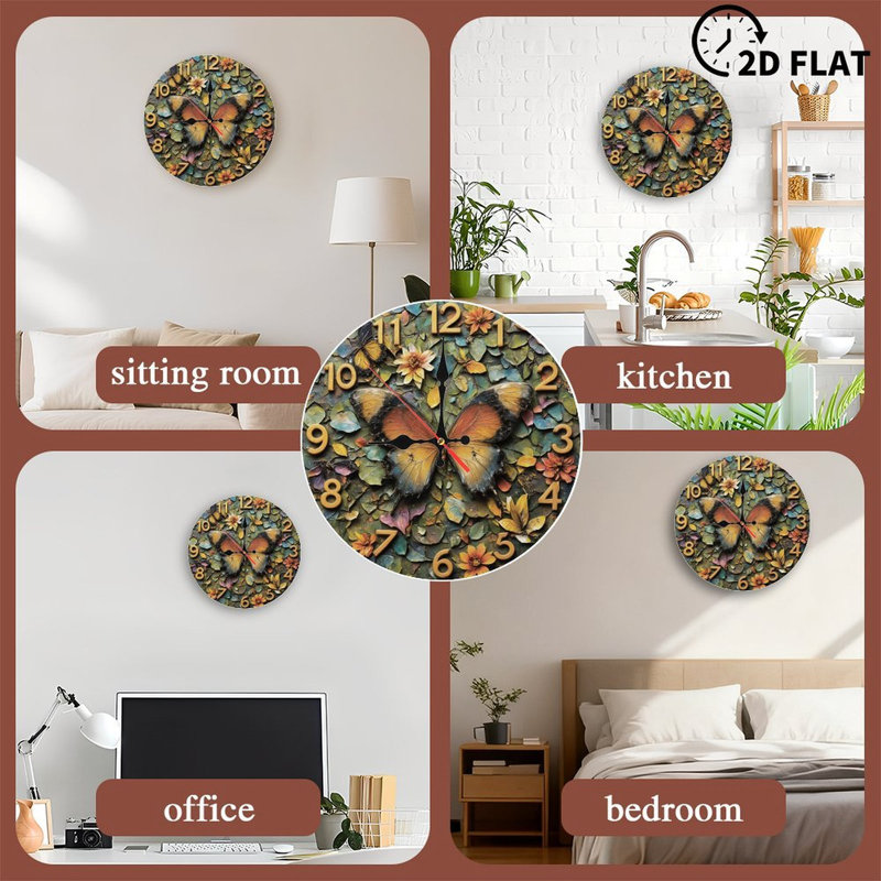 Horloge, chiffres, papillon, fleurs