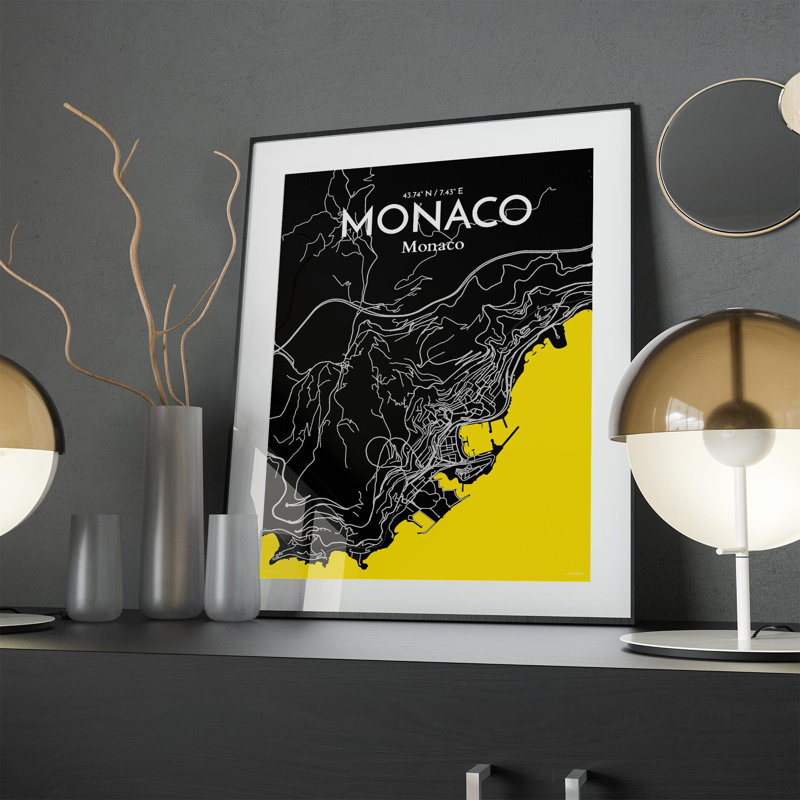 Monaco City Map In Times - No Frame Print, 24cm H x 18cm W x 0.05cm D