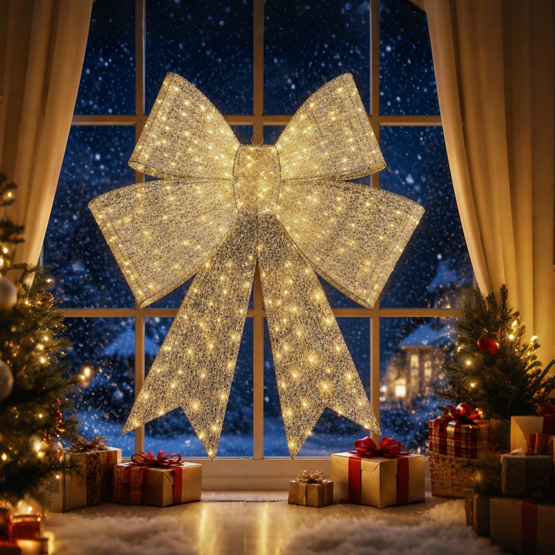 Décoration de Noël d'extérieur de 4 pi avec lumières DEL 2 en 1 pré-éclairées et or, Gold