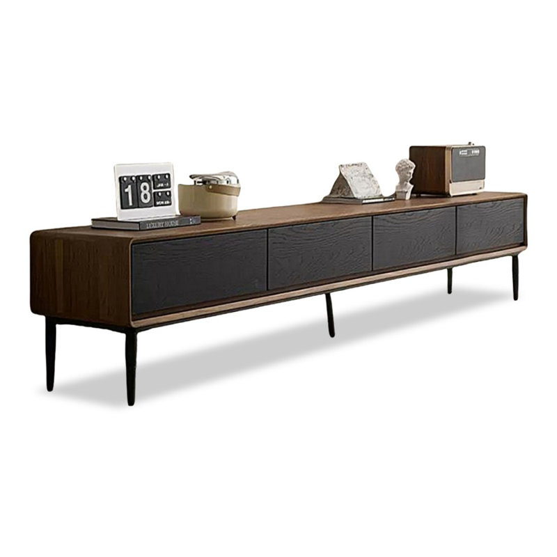 Meuble télé moderne en bois massif noir, Noir, H 16,93 po x L 94,49 po x l 15,75 po