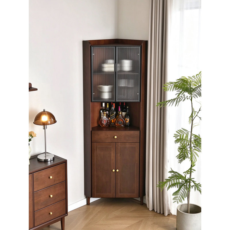 Tall Corner Curio Cabinet with Fluted Glass Doors