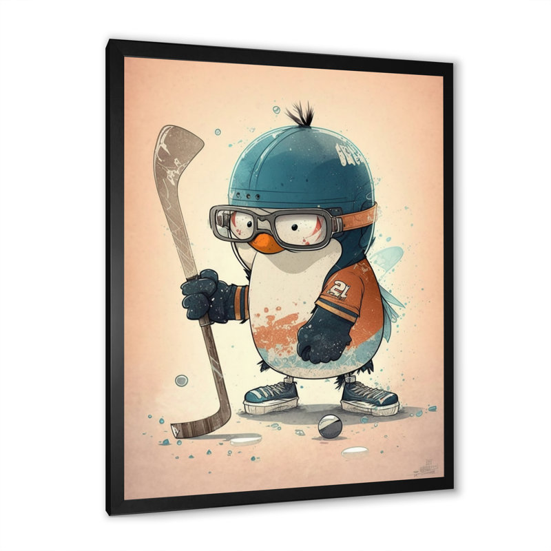 Dessin animé pingouin, impression sur toile, Impression noire sur toile encadrée, H 20 po x l 12 po x P 1 po