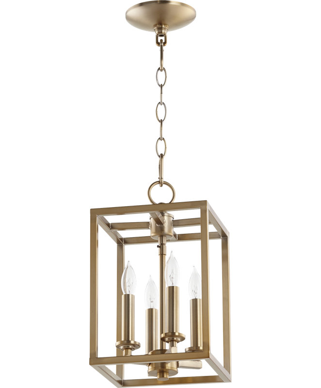 Montejano 4 - Light Square/Rectangle Pendant, 14" H x 8" W x 8" D, Aged Brass
