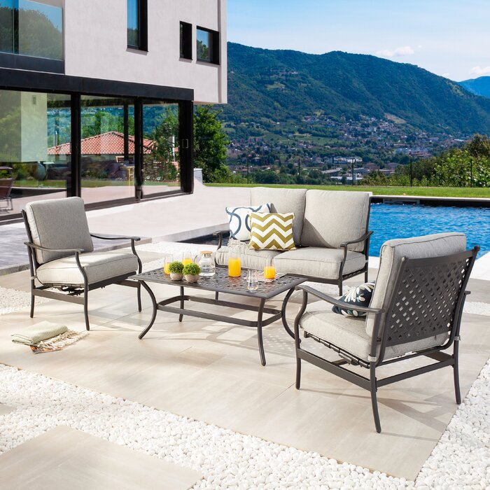Alcott Hill® Grainger 4 - Person Outdoor Seating Group with Cushions ...
