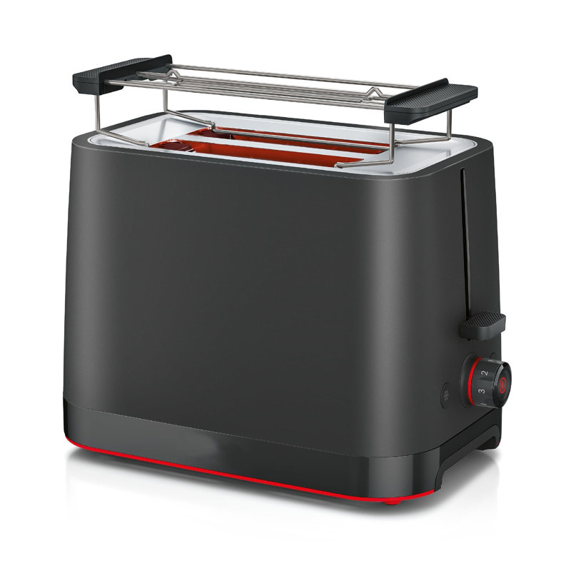 Compact 2-Slice Toaster With Reheat/Defrost, Foldable Bun Warmer, Auto Shut-Off, High Lift And Crumb Tray, Black