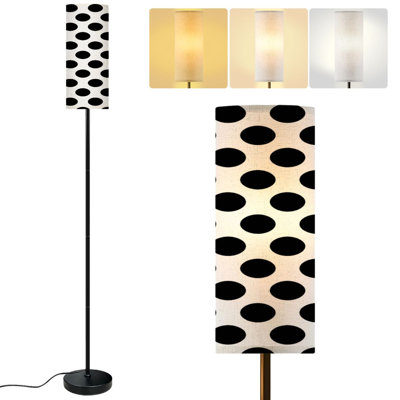  68.5" Standing Floor Lamp Black white polka dot Dimmable Metal Pole Lamp with Linen Lampshade LED Bulb Included
