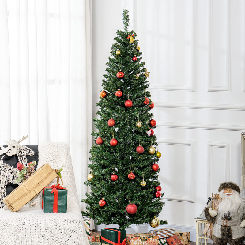 Mince arbre de Noël artificiel de 6 pi, 618 pointes, élément de conception de branche réaliste, ignifuge, bourre facile, aspect de texture, à assembler, teinte