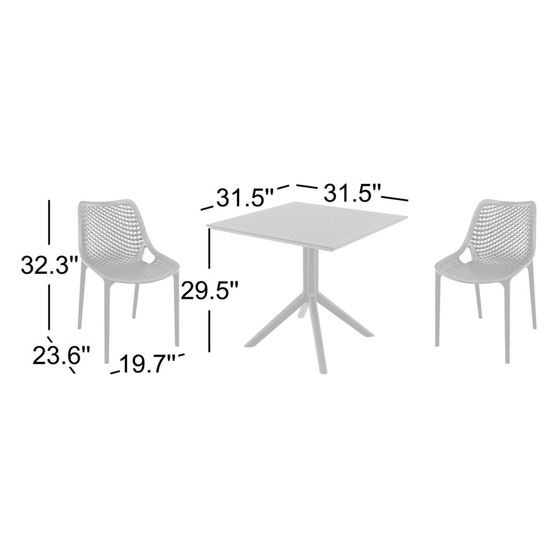 Ensemble de salle à manger de patio en plastique pour 2 personnes Farrah, Noir