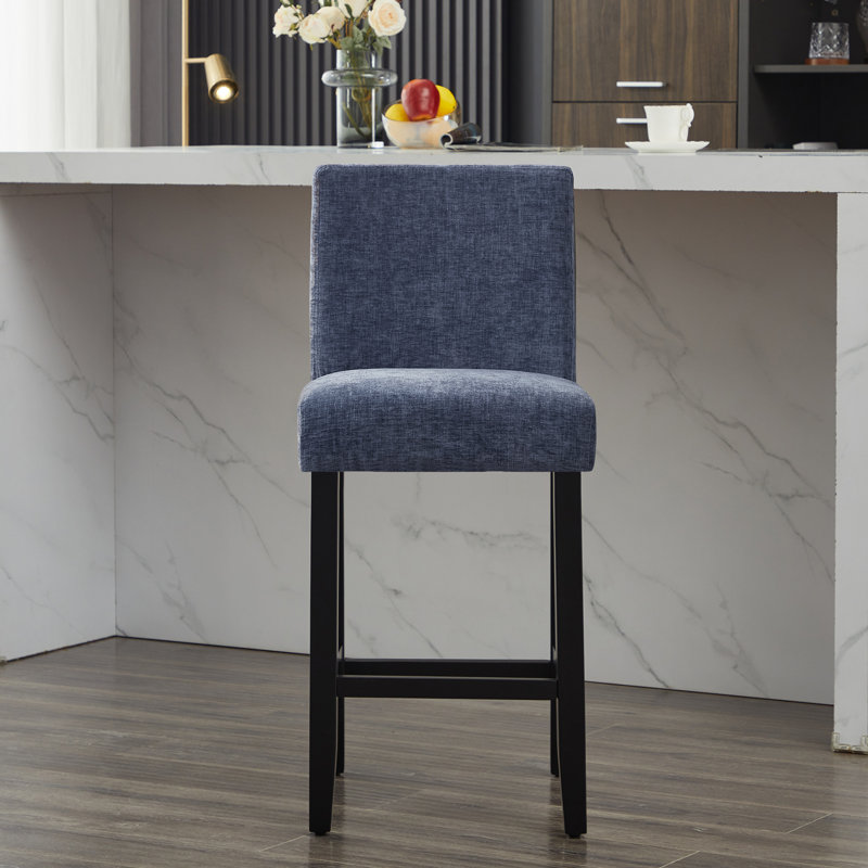 Tabouret de bar et de comptoir rembourré avec structure en bois massif, 2, Bleu / chenille