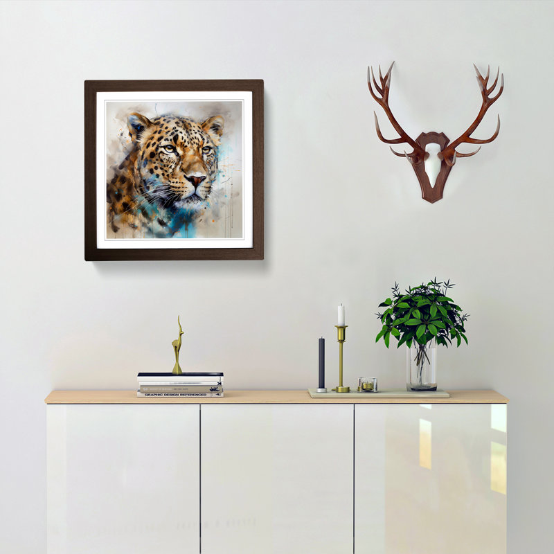 Leopard Gestural Art No.2 - Framed Print, Walnut