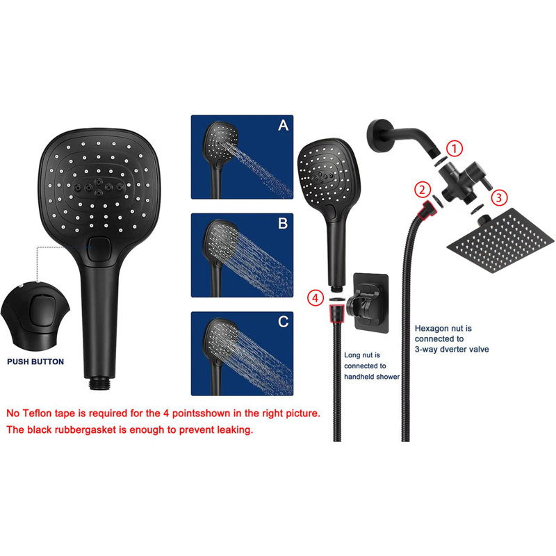 8-Inch Shower Set With Hose, Matte Black
