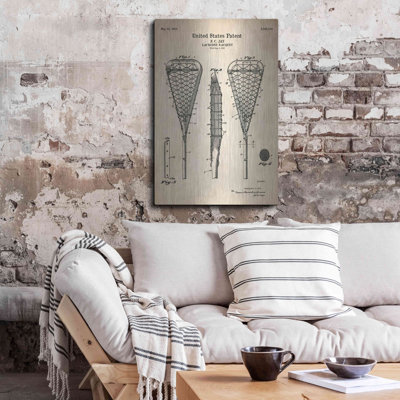 «Lacrosse Racquet Blueprint Brevet Parchment», art mural en métal