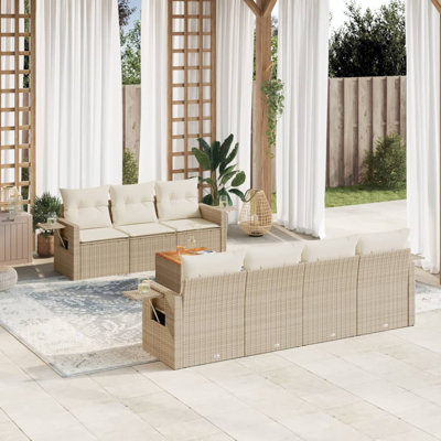  Ensemble de canapé de jardin en rotin PE beige, acier thermolaqué, bois d'acacia