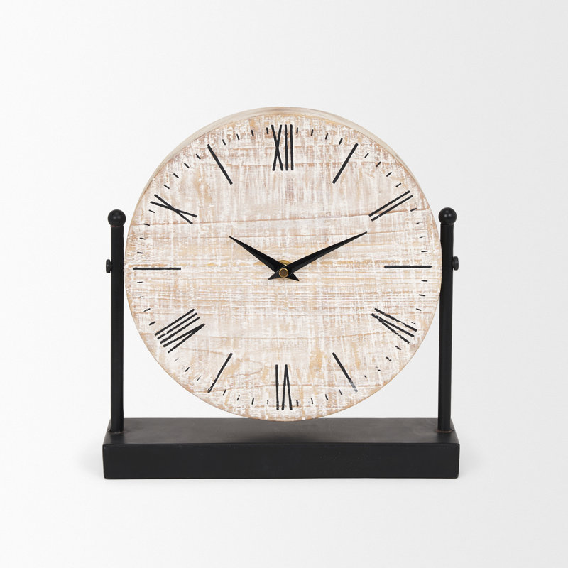 Horloge de table analogique à quartz en bois naturel