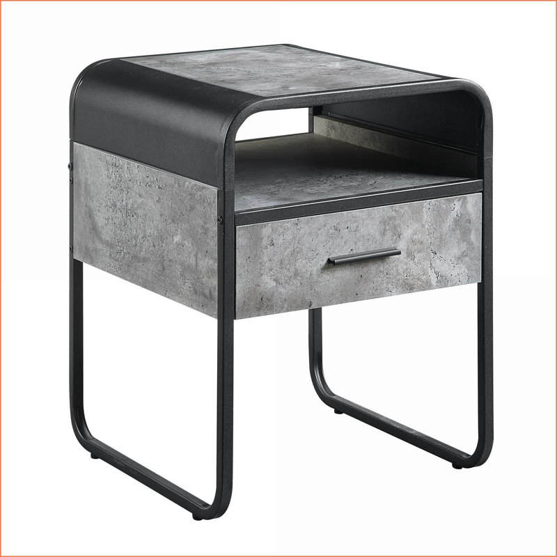 Gris béton Table basse noire moderne pour le salon, peu encombrante avec tiroir et amp; Assemblage facile
