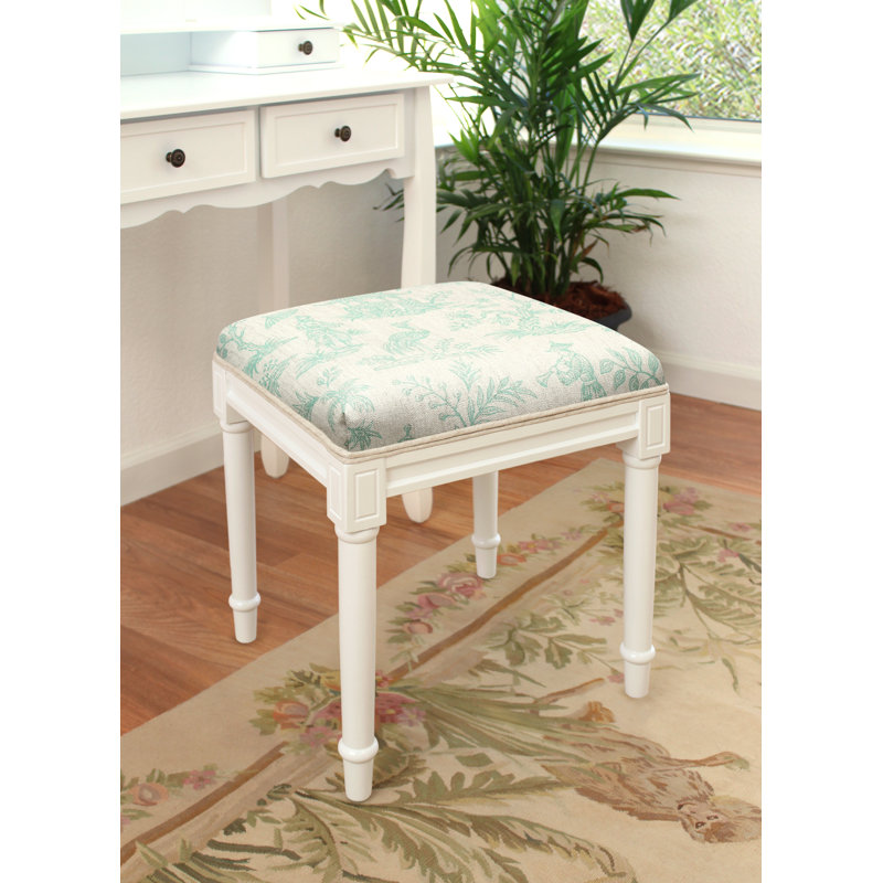 Tabouret de coiffeuse en lin gris Camiah, Blanc cassé, Aqua