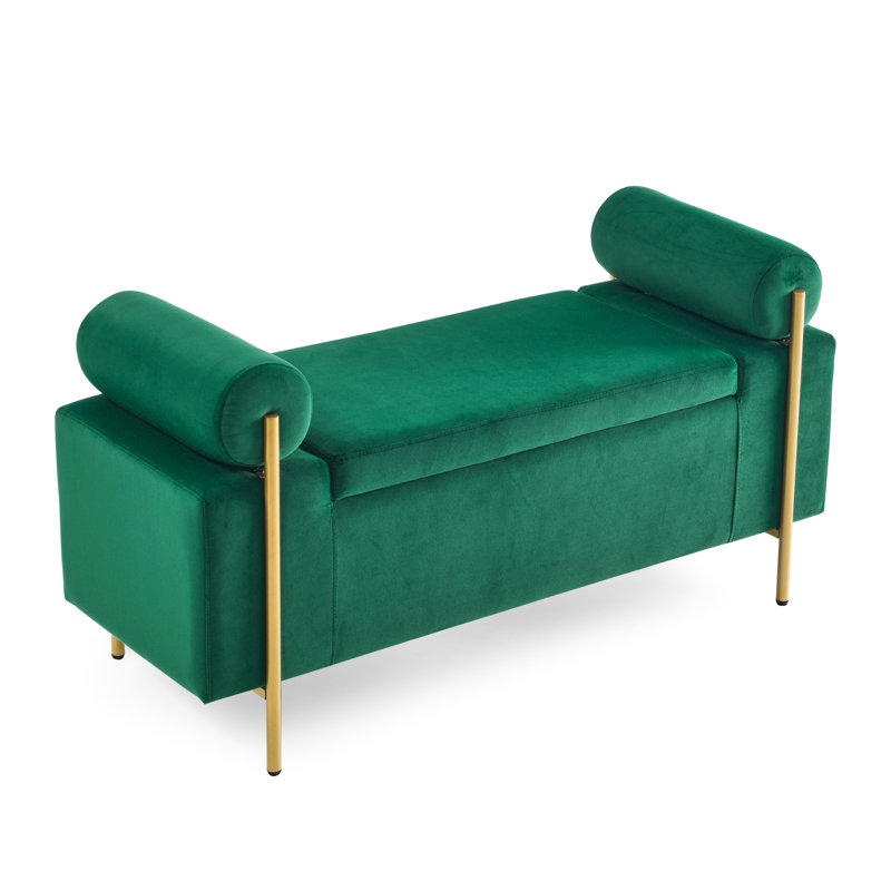 Velvet Upholstered Bench With Iron Legs For Bedroom Luxury Experience Modern Storage Organization Aid, Green