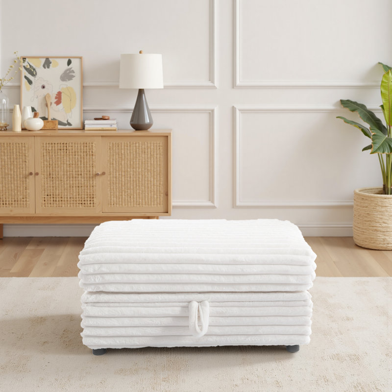 Ermia 96Cm Wide Rectangle Footstool Ottoman with Storage, Beige