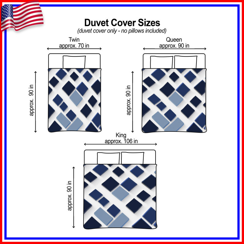 Housses de couette bleues à carreaux carrés, Twin