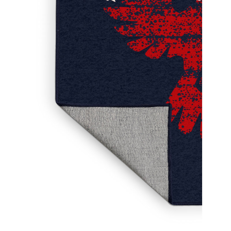 Tapis gris moderne et contemporain lavable à la machine à motif Soho du 4 juillet - reliure marine, 2 x 4
