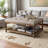 Frias Coffee Table in Weathered Oak & Beige Linen upholstery, 18.42'' H X 42.09'' W X 30.64'' D