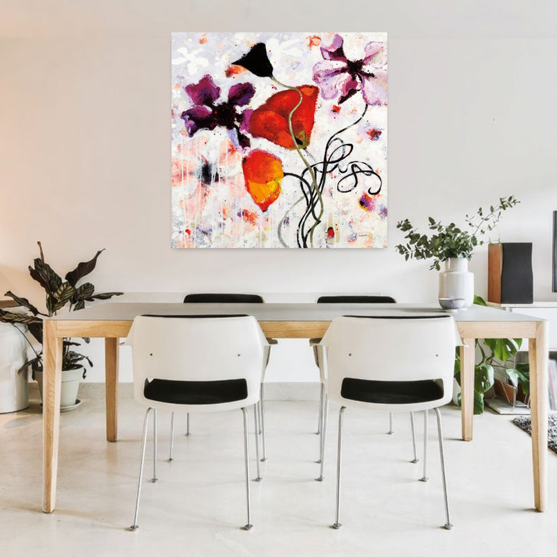 Art contemporain abstrait du coquelicot noir, H 36 po x l 36 po
