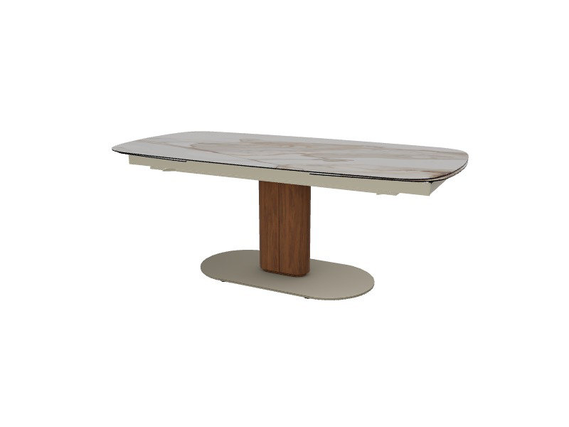 Cameo Extendable Tables, 29.75"H x 78.75"L x 39.38"W, Calacatta Paonazzo Marble, Canaletto Walnut/Matt Pearl Beige/Matt Black