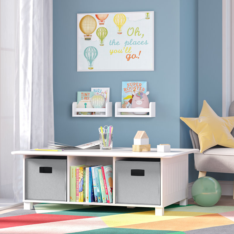 RiverRidge Kids Desk, Activity and Play Table with 6 Storage Cubbies - White with 2 10" Floating Bookshelves