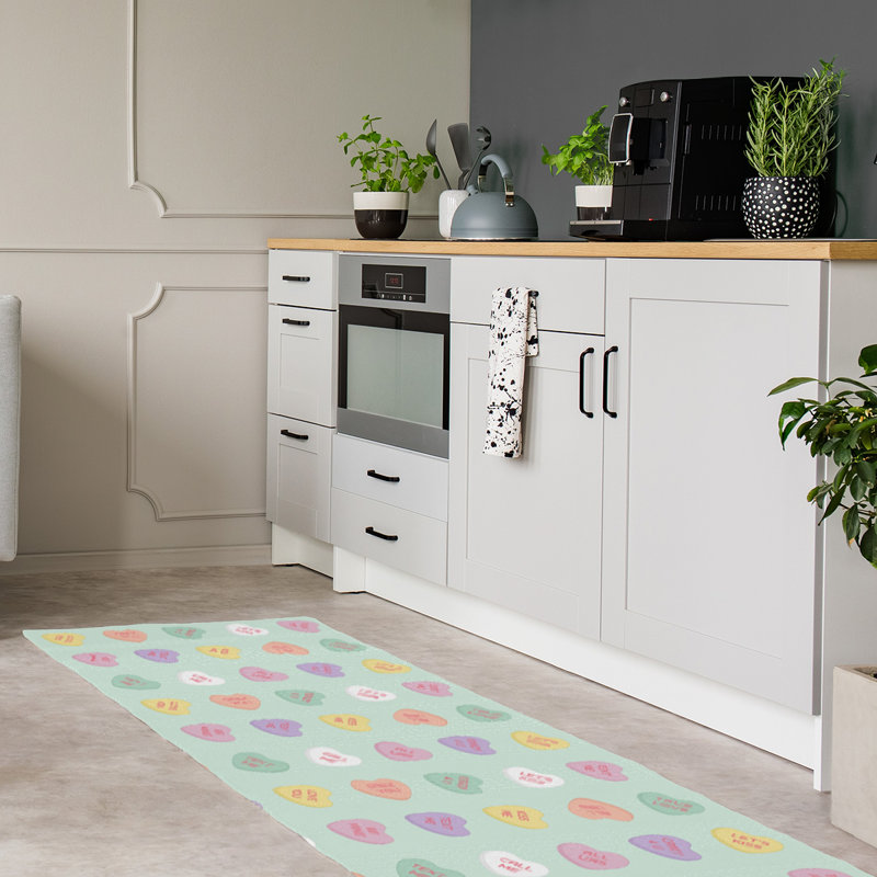 Tapis vert/rose/zone jaune fait main, Tapis de couloir 2 pi x 8 pi